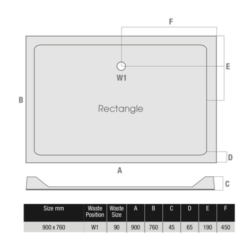 900x760mm Shower Tray Rectangular Low Profile Premium Anti-Slip FREE Waste 2