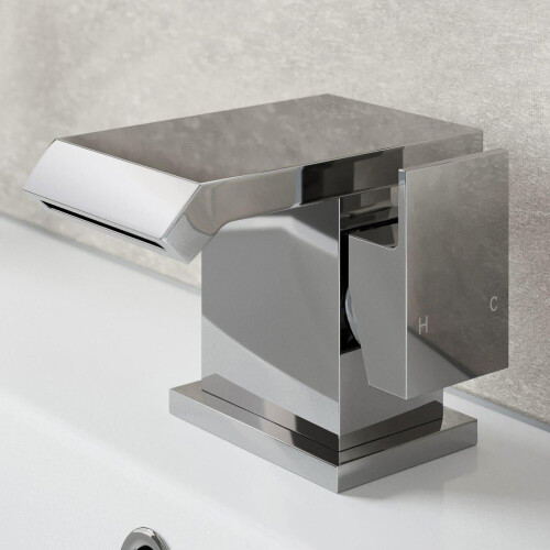 Modern Bathroom Waterfall Mono Basin Sink Mixer Tap Square Chrome Single Lever