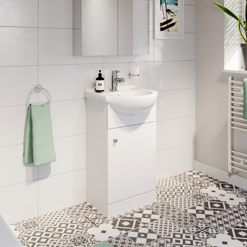 450mm Bathroom Basin Sink Vanity Unit Floor Standing Single Tap Hole Matte White 1