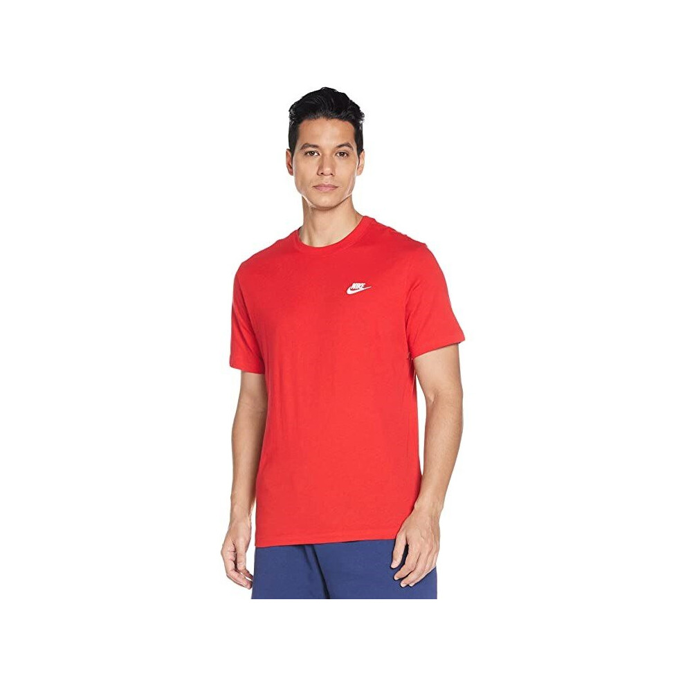 (827021-611 Nike Mens T Shirt Red S) Nike Mens Futura T Shirt Sportswear Club Swoosh Classic Logo Crew Neck Tee