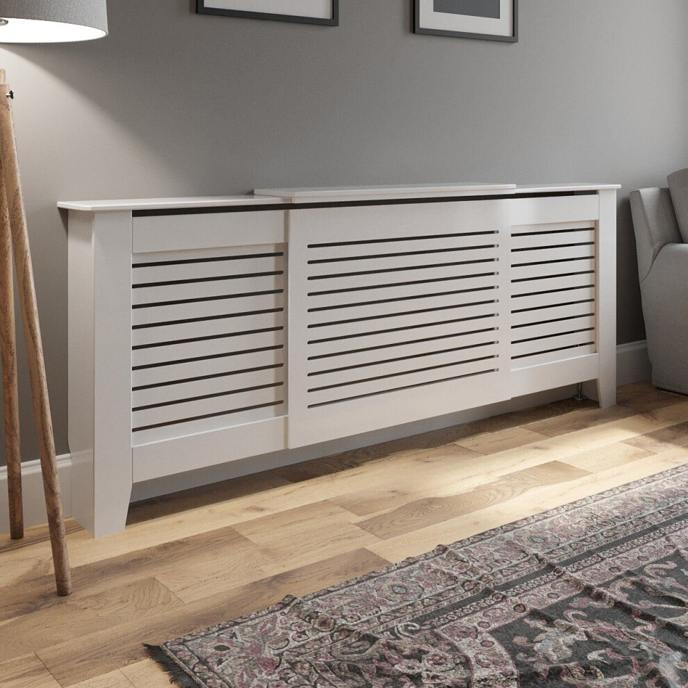 Radiator Cover Wall Cabinet Adjustable MDF Wood White Horizontal Style Modern