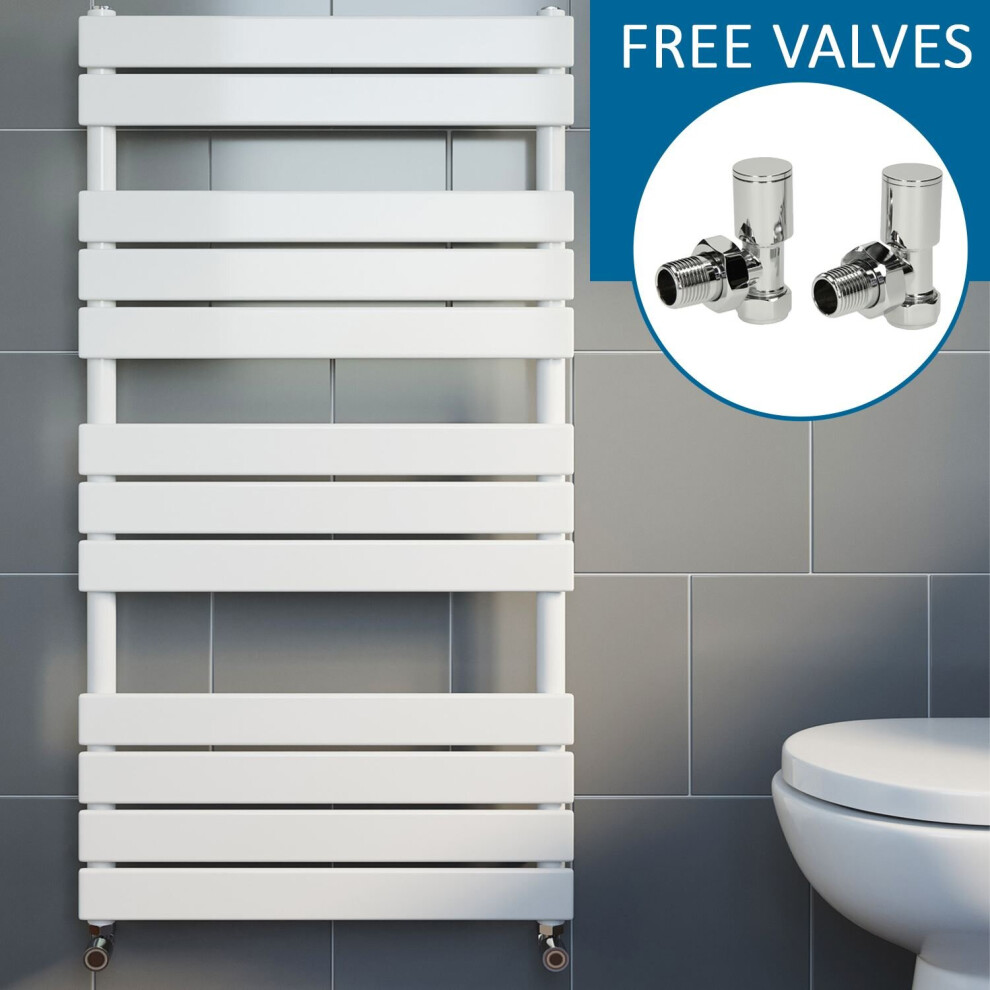 Modern Flat Panel Heated Towel Rail Radiator White 1200 X 600Mm Angled Valves 5056467233357
