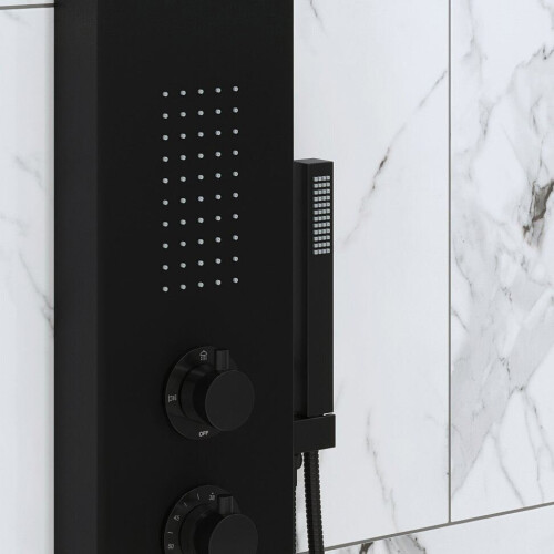 HEAD Thermostatic Bathroom Shower Tower Panel Column Body Jets Twin Head Matt Black 2