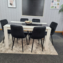 Kitchen Dining Table Set Of 6 Wooden Table Black Velvet Tufted Chairs