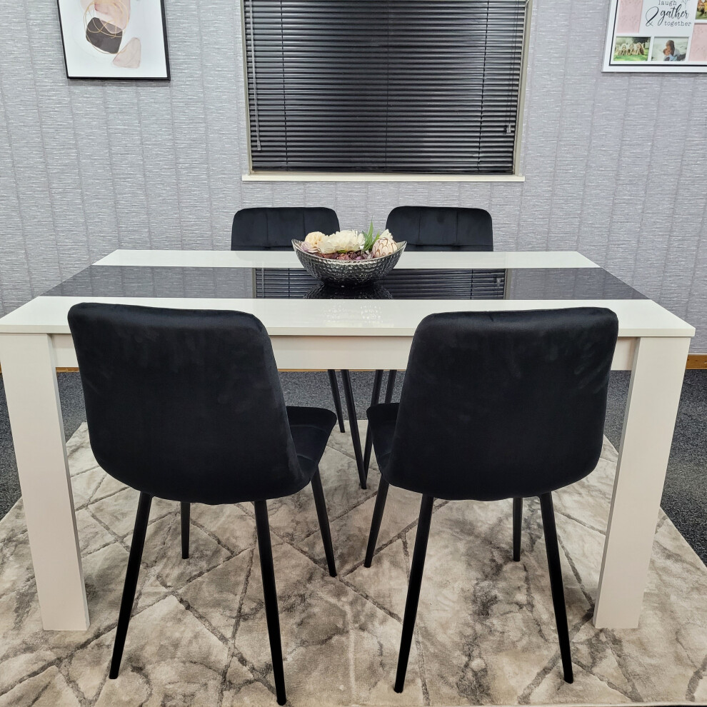 Kosy Koala Unisex Multi Dining Table And 4 Chairs Set White Black Table With 4 Black Velvet Chairs Dining Room Furniture 140Cm X 80Cm - Image 7