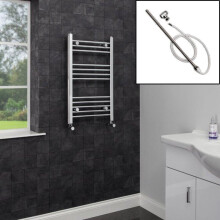 Dual Fuel Heated Towel Rail Chrome Designer Flat Manual Electric 1200x600