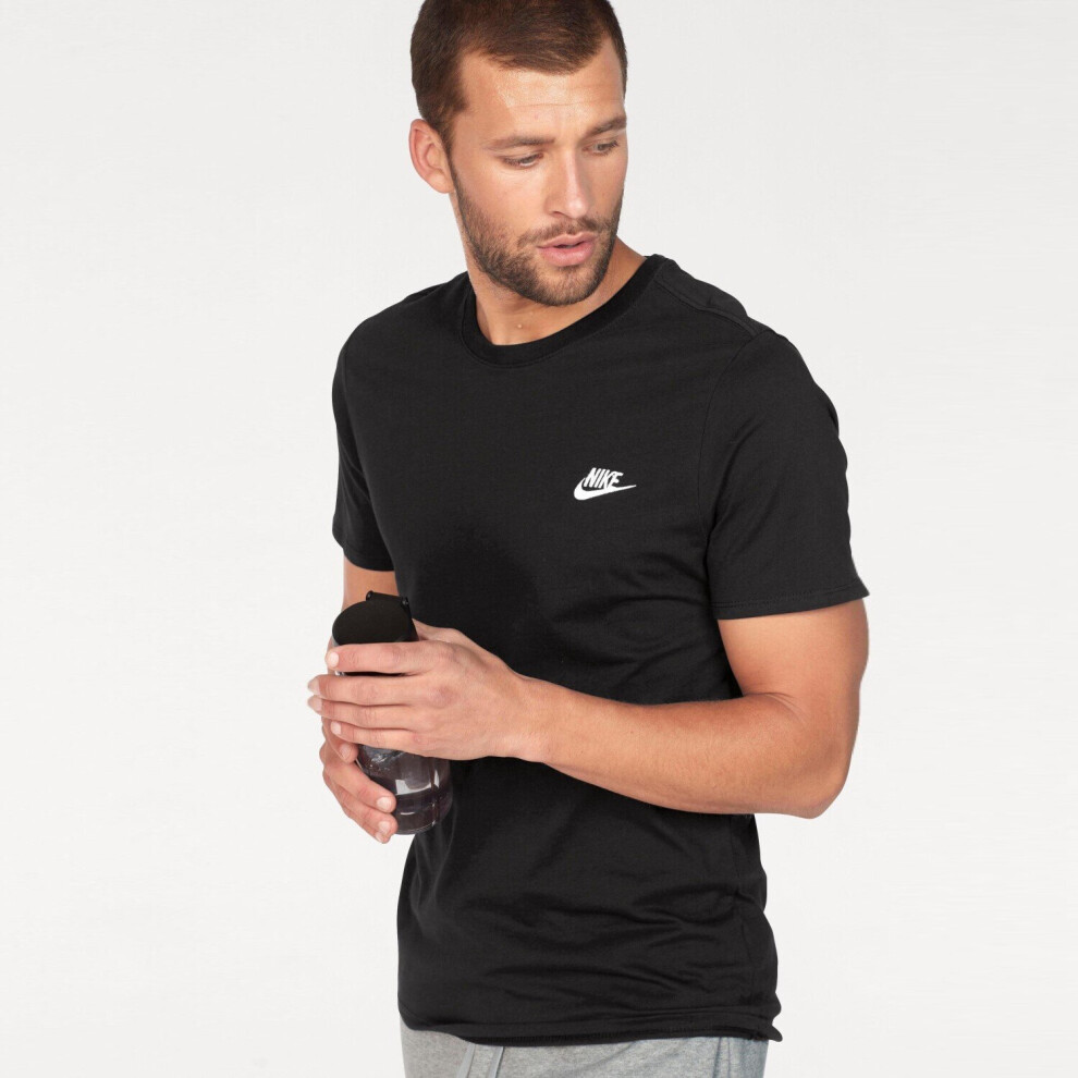 (827021-011 Nike Mens T Shirt Black S) Nike Mens Futura T Shirt Sportswear Club Swoosh Classic Logo Crew Neck Tee