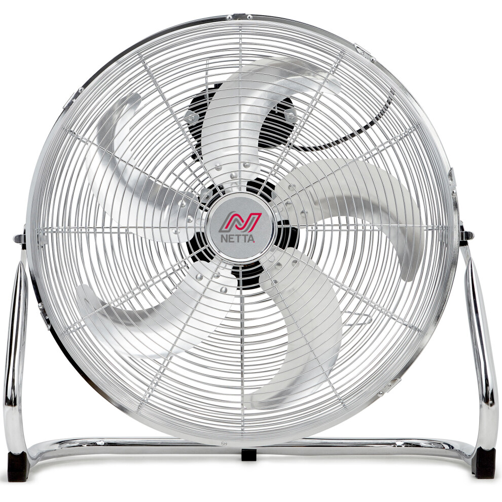 NETTA 20" Gym Floor Fan with 5 Blades - 3 Speeds And Tilt - Chrome