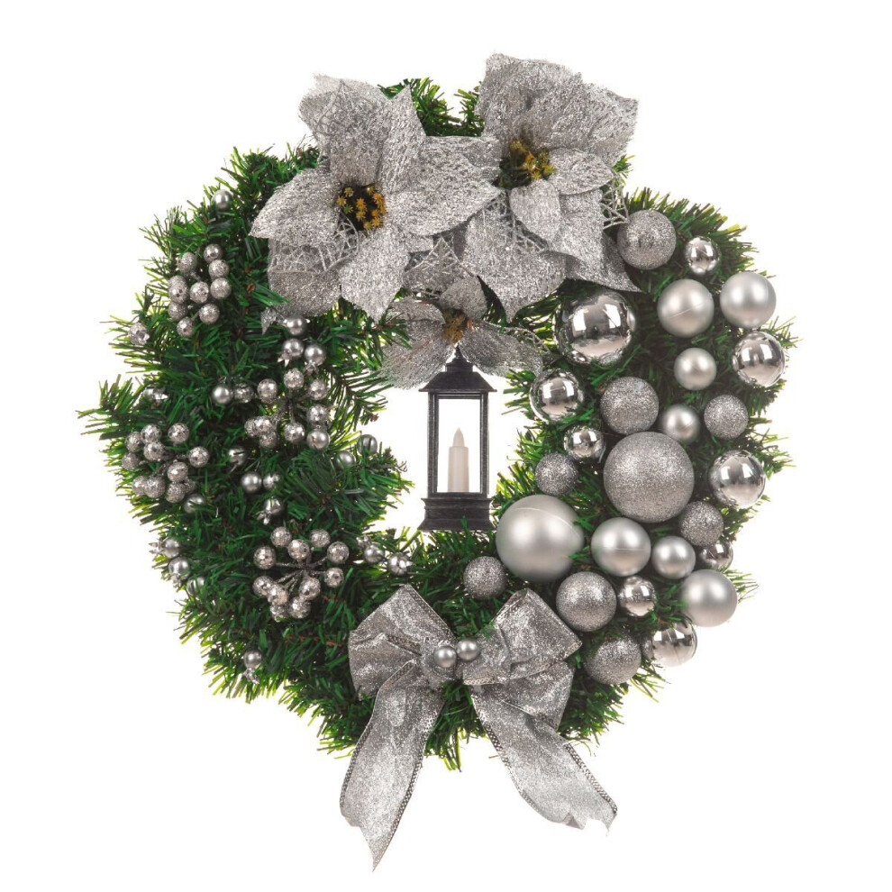 (GREEN/GREY/SILVER) CHRISTMAS VILLAGE Artificial Pinecone Christmas Wreath Door Ring Natural Cones Berries Home Decoration Memorial Candle