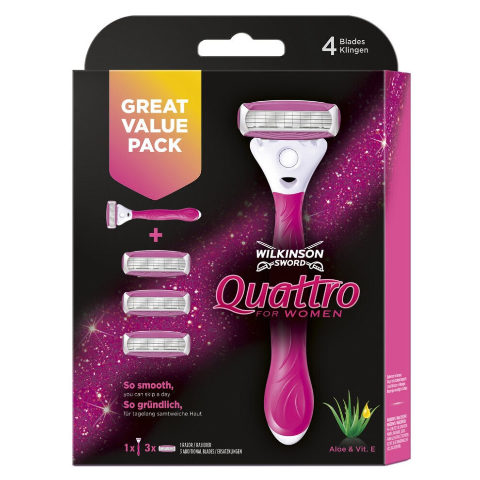 Wilkinson Sword Quattro for Women Razor + 3x Blades Starter Pack