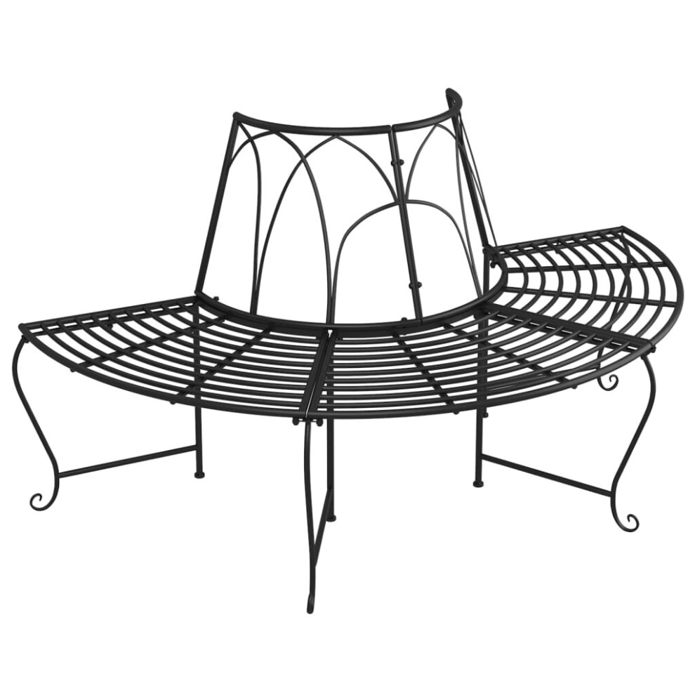 vidaXL Half Round Tree Bench Ø159 cm Black Steel Outdoor Seating Patio Bench