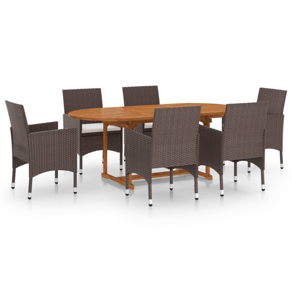 Vidaxl Garden Dining Set 7 Piece With Cushions Brown Dinner Table And Chair