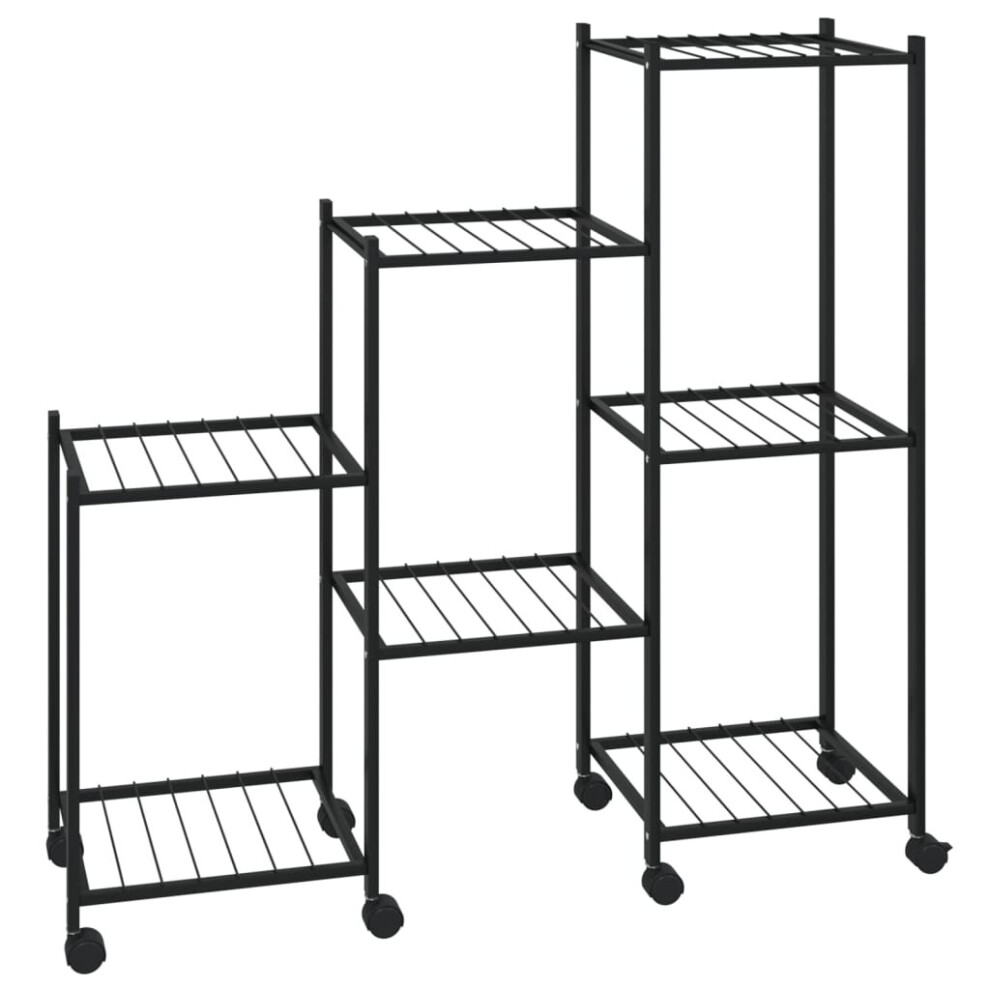 Vidaxl Flower Stand With Wheels 83X25x83.5 Cm Iron Tall Plant Stand Black