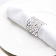 (Silver, 50PCS) Time to Sparkle Plastic Napkin Rings Rhinestone Like Napkin Band Serviette Holder Hotel Wedding Banquet Decorations