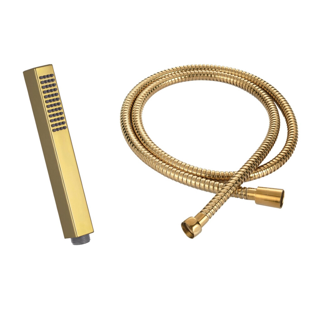 Gold Finishing Rectangle Shaped Shower Head + 150cm Hose Bathroom Replacement-image-OPC-P9T2VWK-NEW