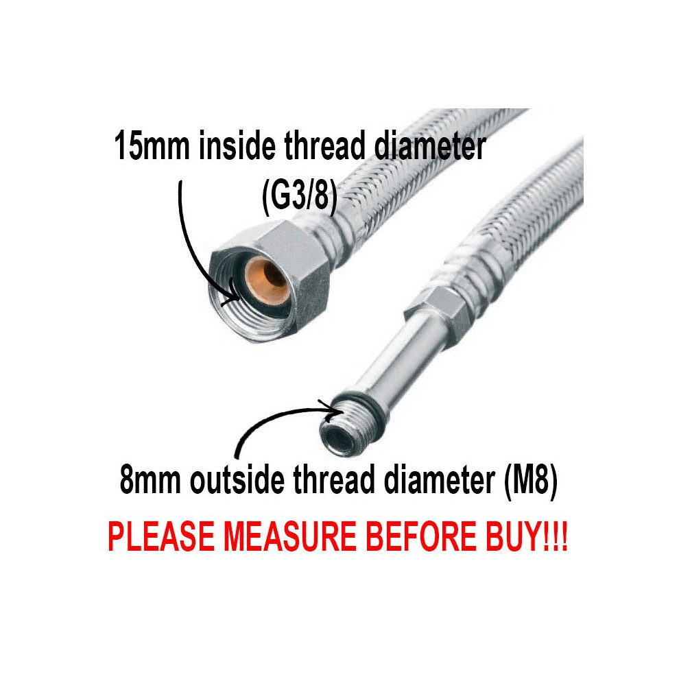 (50cm) 100cm Long M8 x 3/8" Inch BSP Flexible Tap Connector Faucet Tail Hose Water Pipe