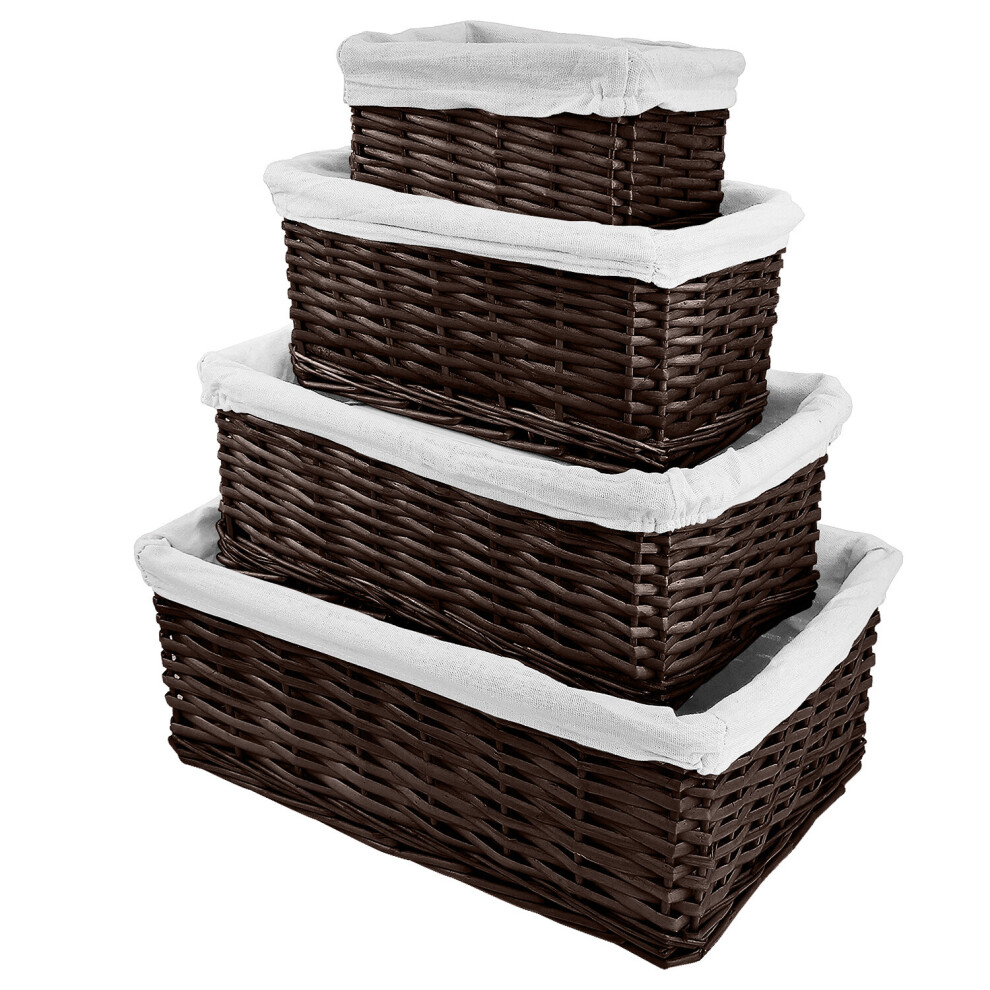 (Dark Brown) 4 Piece Wicker Storage Gift Baskets Bedroom Makeup Jewelry Linen Hamper Bathroom