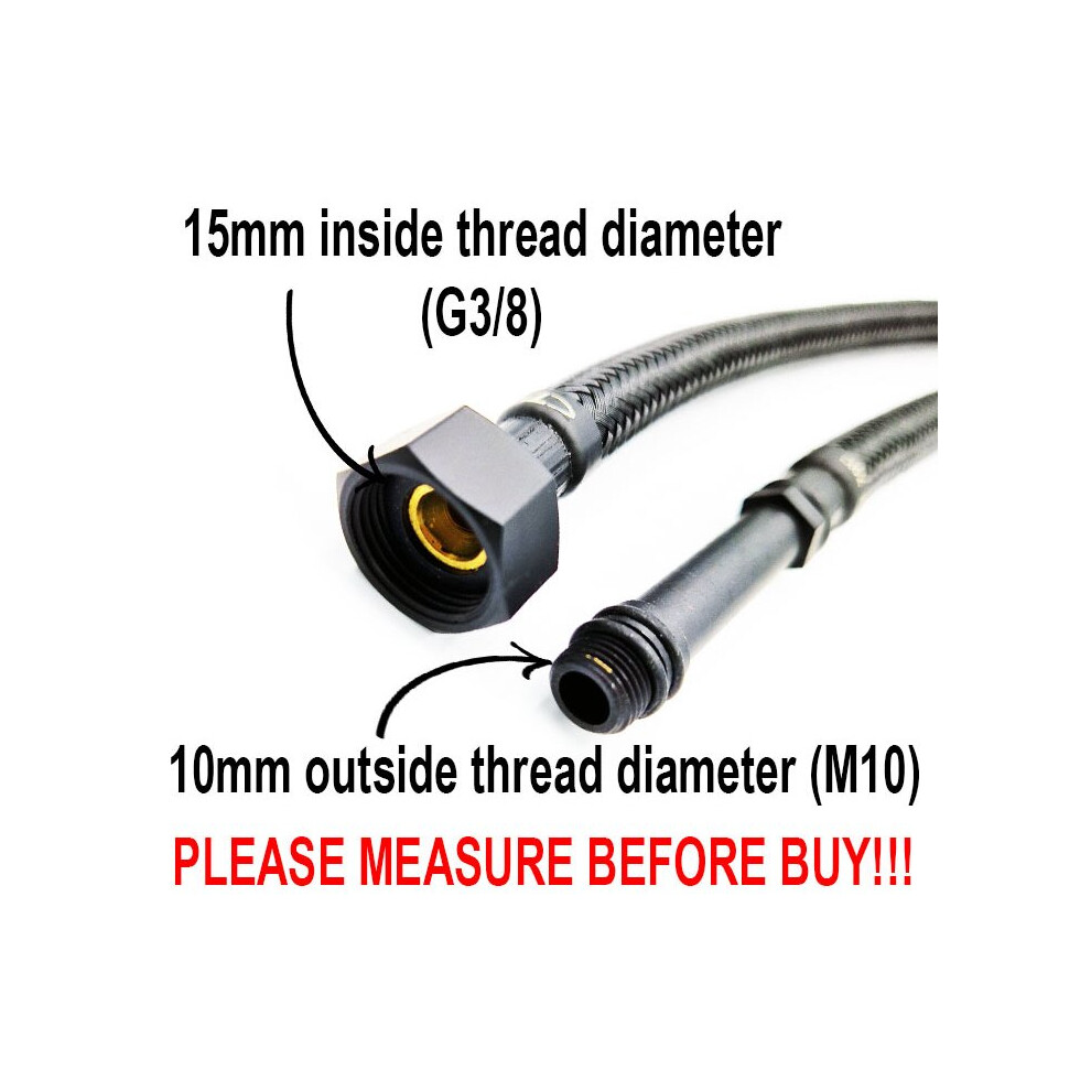(80Cm) A Pair Of 80Cm Long M10 X 3/8" Inch Bsp Black Nylon Braided Flexible Tap Faucet Tail Hose 5901095525599