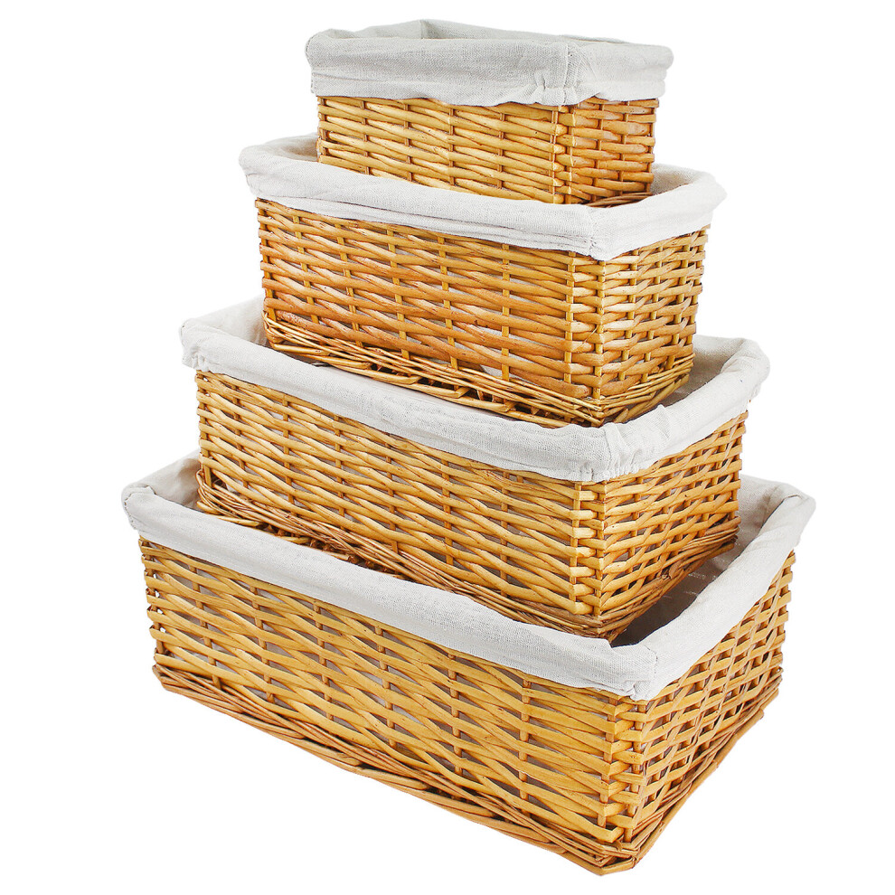 (Light Brown) 4 Piece Wicker Storage Gift Baskets Bedroom Makeup Jewelry Linen Hamper Bathroom