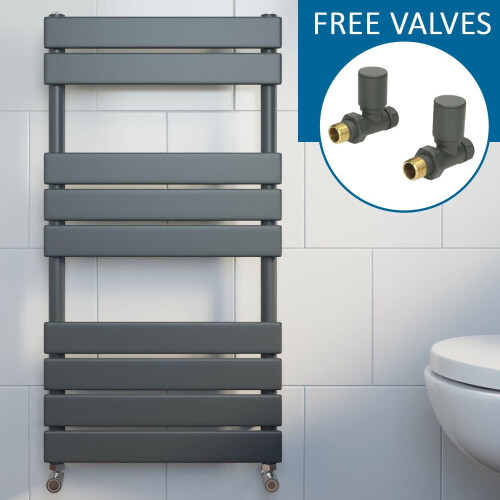 Modern Flat Panel Heated Towel Rail Radiator Anthracite 950x500 Straight Valves