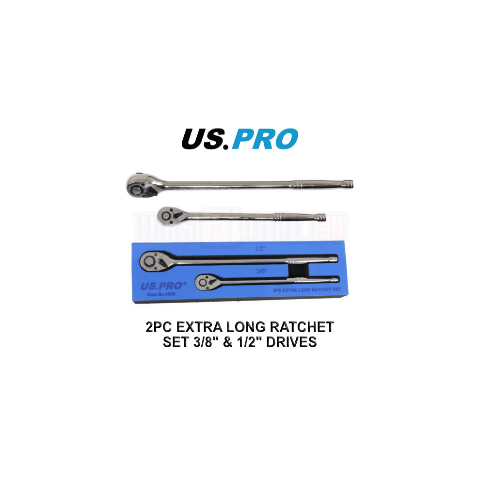 Us Pro Tools 2Pc Extra Long Ratchet Set 3/8" & 1/2" Drives 4208