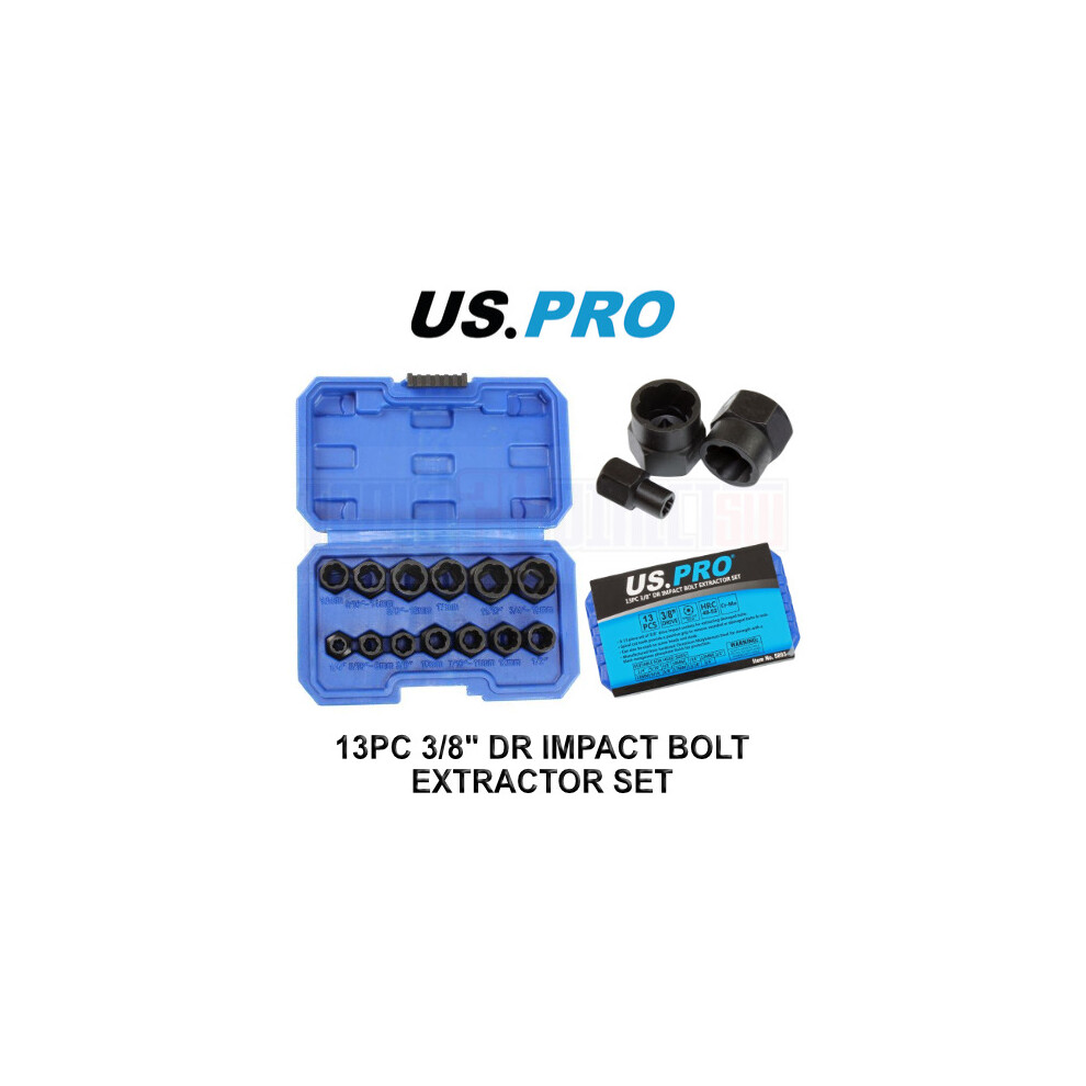 Us Pro Tools 13Pc 3/8" Dr Impact Stud Socket Damaged Bolt Nut Remover Extractor Set 5893 - Image 2