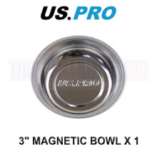 US PRO Tools 3-Inch Magnetic Parts Tray/Bowl with Rubber Base - Stainless Steel, 75x20mm, 40mm Magnet, Code 6783
