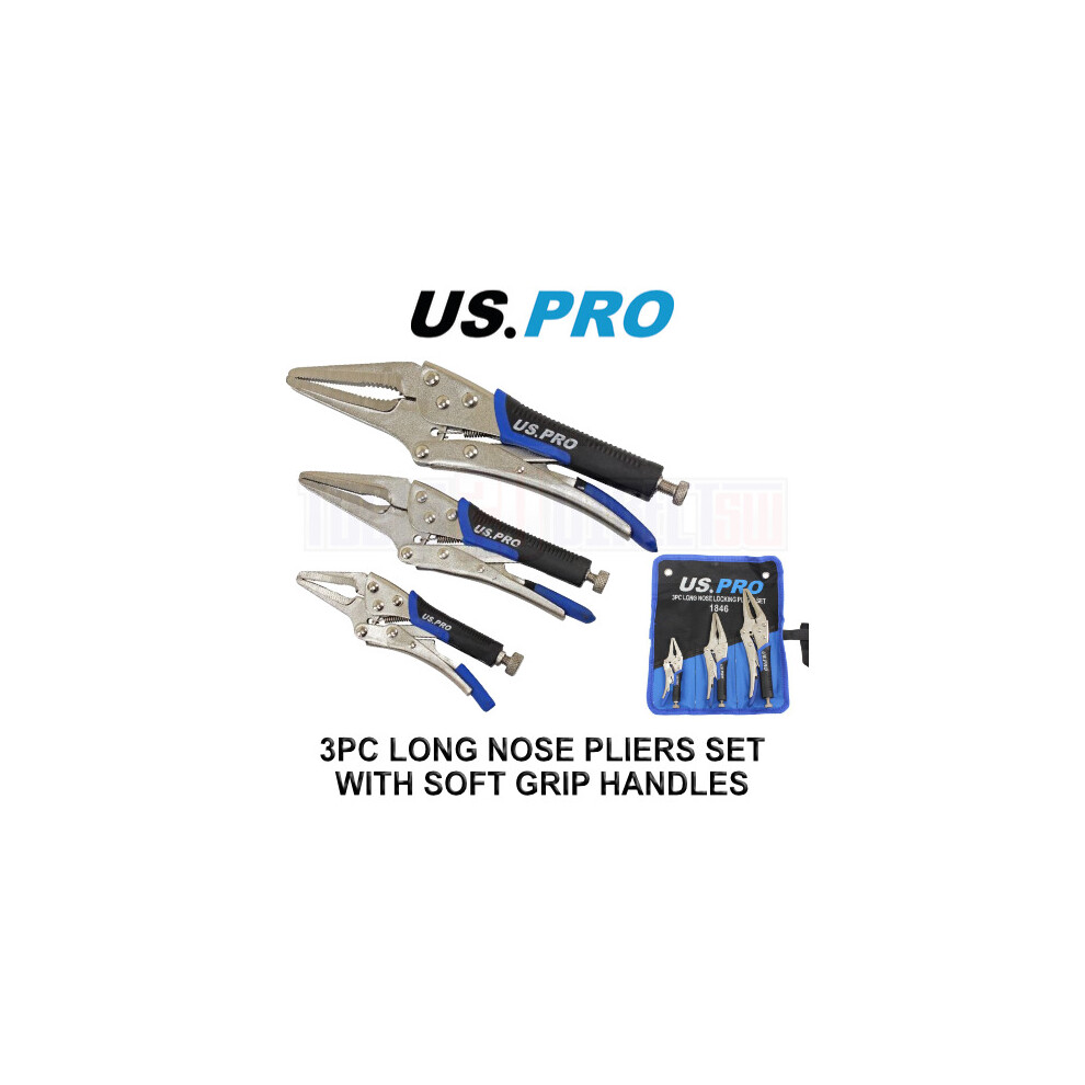 US PRO Tools 3pc Long Nose Locking Plier Pliers Set 5-10" Mole Grips Clamps 1846