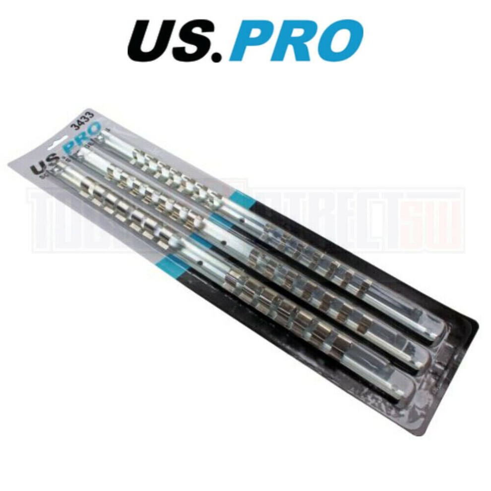 US PRO Tools 3 Piece Socket Storage Rails 1/4, 3/8 & 1/2 Inch - 42 Clips 3433