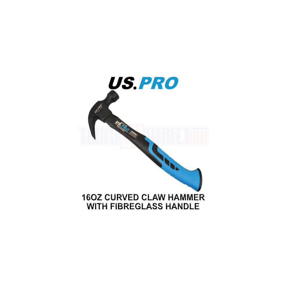 US PRO Tools 16oz Curved Claw Hammer With Fibreglass Handle 4518