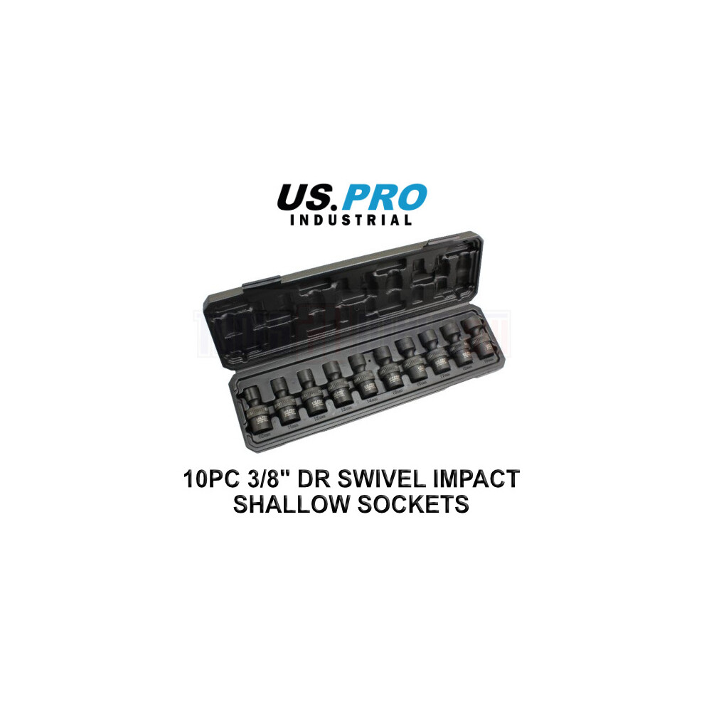 Us Pro Industrial 10Pc 3/8Â Dr 360 Swivel Impact Shallow Sockets 10-19Mm 3471 5060599866673