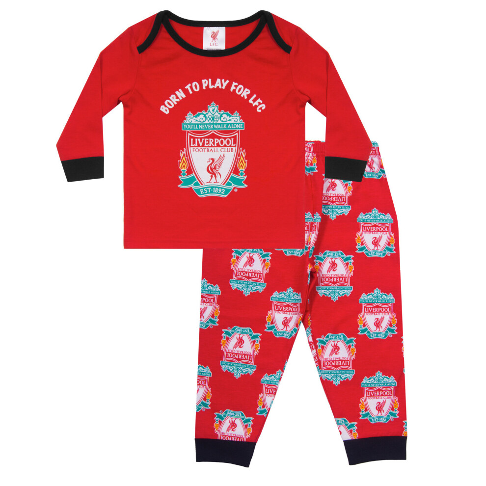 (Red Crest, 9-12 Months) Liverpool FC Baby Pyjamas Long Boys Kids Official Football Gift