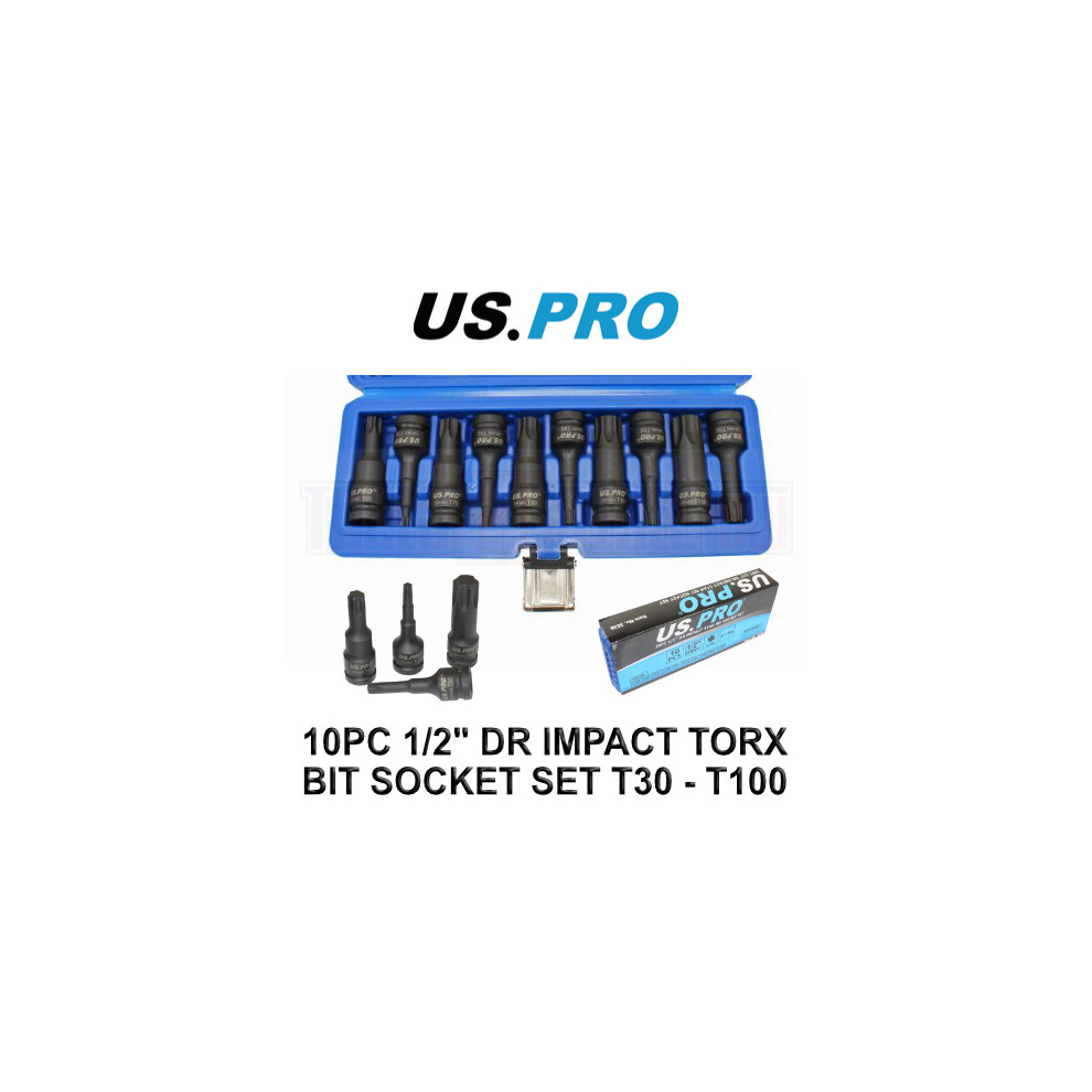 US PRO Tools Impact TORX Star Socket Set 1/2" Drive LARGE TORX T30 - T100 3638