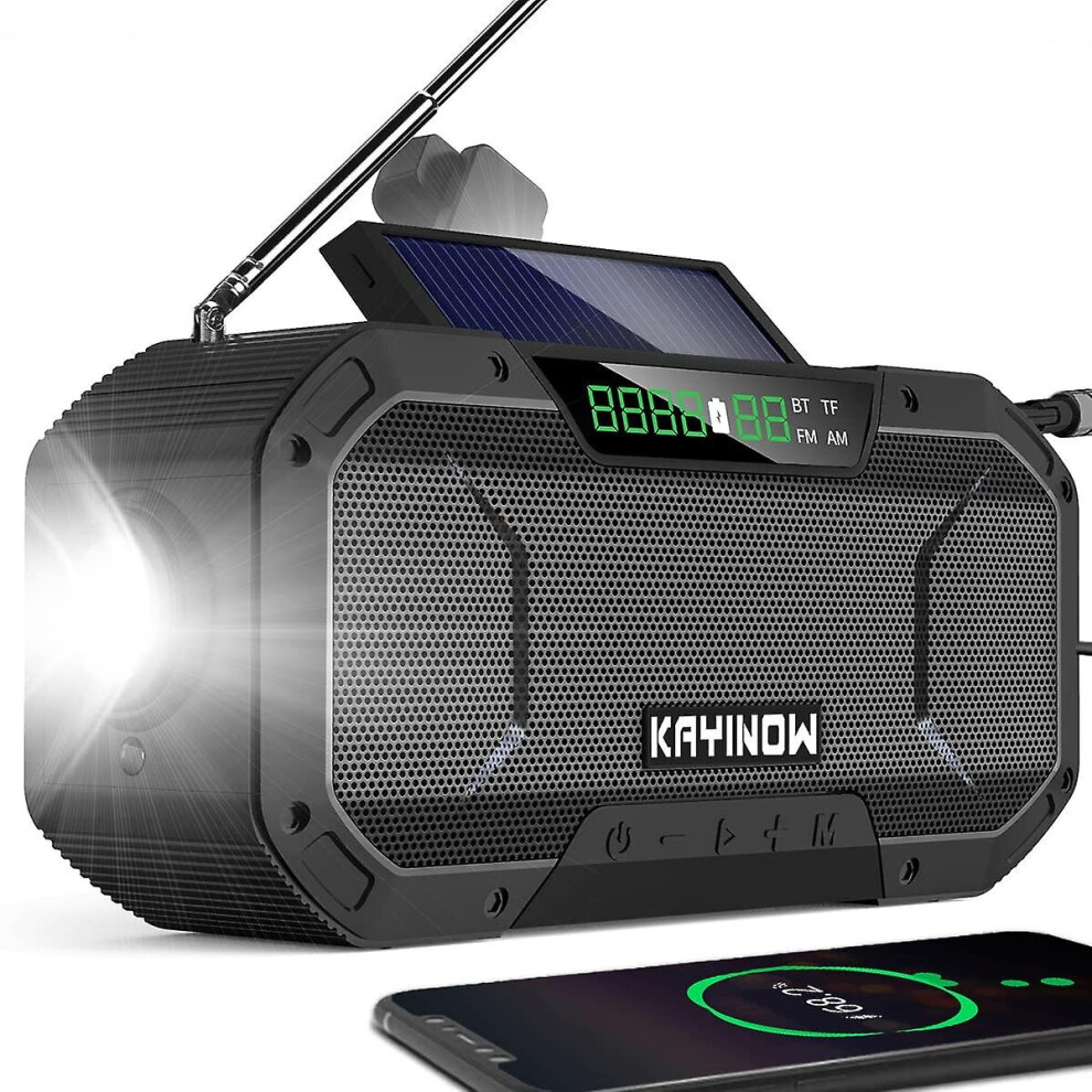 (Black) Hand Crank Emergency Radio Solar Fm Am Noaa Weather Camping Radio Power Bank Black 768655140518