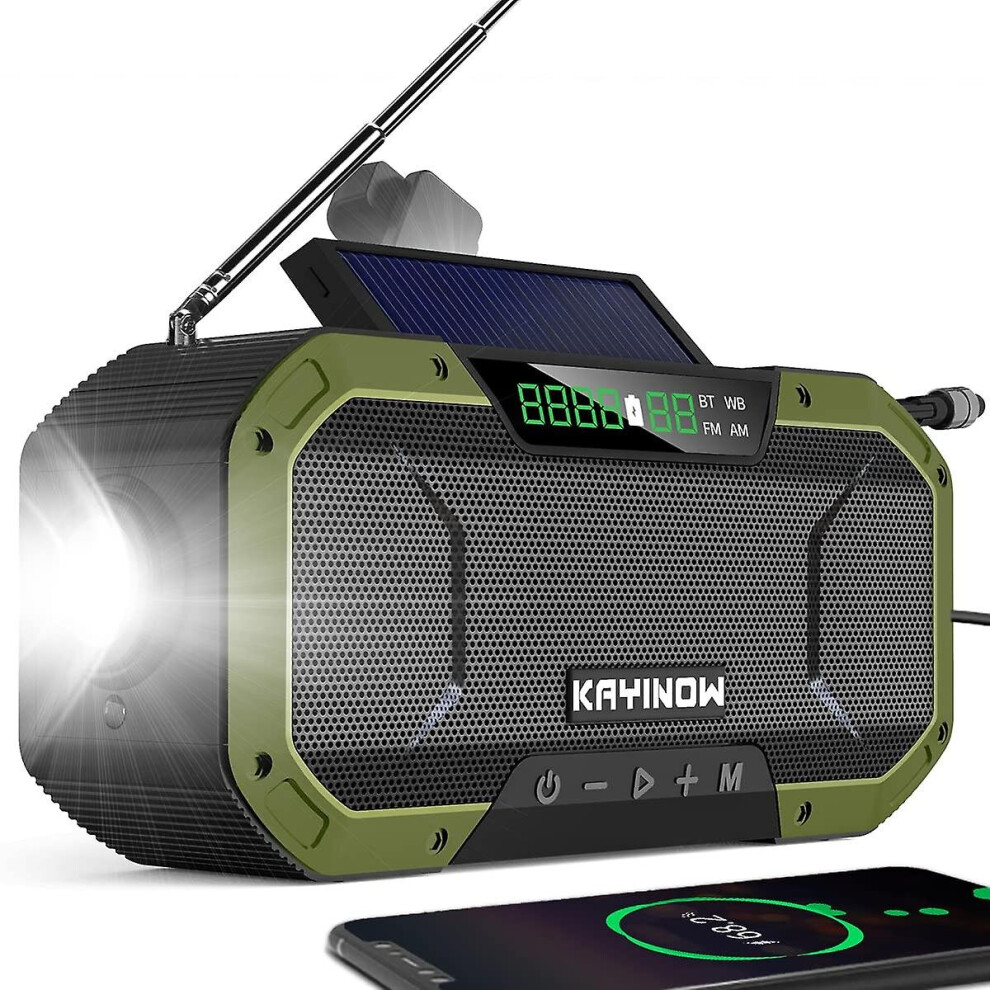 (Green) Hand Crank Emergency Radio Solar Fm Am Noaa Weather Camping Radio Power Bank Green 768655140549