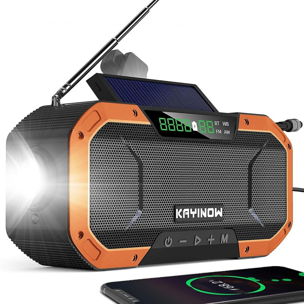 (Orange) Hand Crank Emergency Radio Solar Fm Am Noaa Weather Camping Radio Power Bank Orange 768655140488