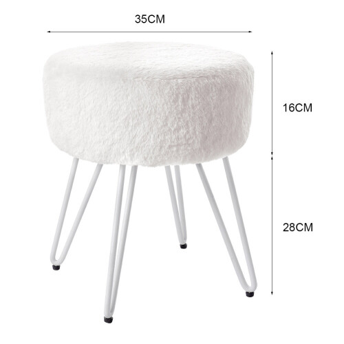 Living And Home (White) 35CM Round Fluffy Velvet Dressing Table Stool Wire Legs 1