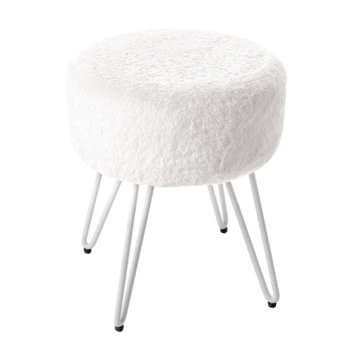 Living And Home (White) 35CM Round Fluffy Velvet Dressing Table Stool Wire Legs 2