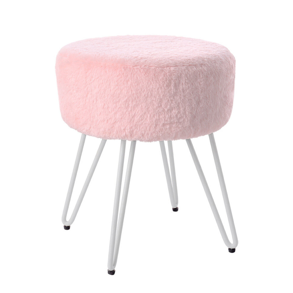 (Pink) 35CM Round Fluffy Velvet Dressing Table Stool Wire Legs