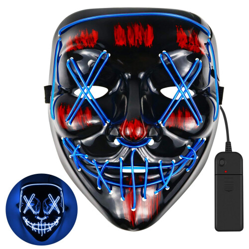 (Blue) Halloween Neon Stitches LED Mask Light Up Costume