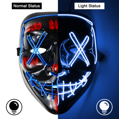 (Blue) Halloween Neon Stitches LED Mask Light Up Costume 1