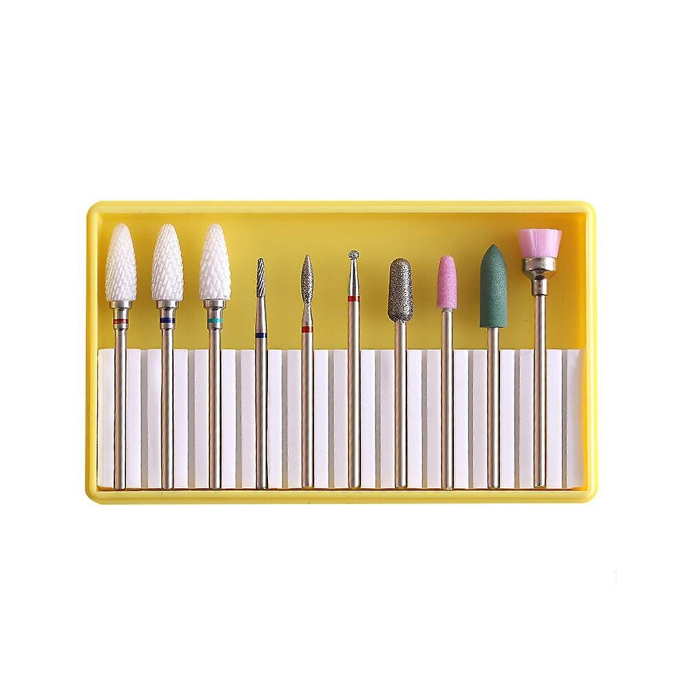 (A) 10pcs Ceramic Nail Drill Polishing Grinding Heads Manicure Pedicure Nail Tool