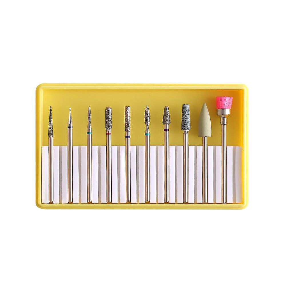 (B) 10pcs Ceramic Nail Drill Polishing Grinding Heads Manicure Pedicure Nail Tool