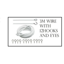 (3M Wire with 12 Hooks & Eyes) 2-3-4M NET CURTAIN WIRE CORD CABLE WITH HOOKS&EYES