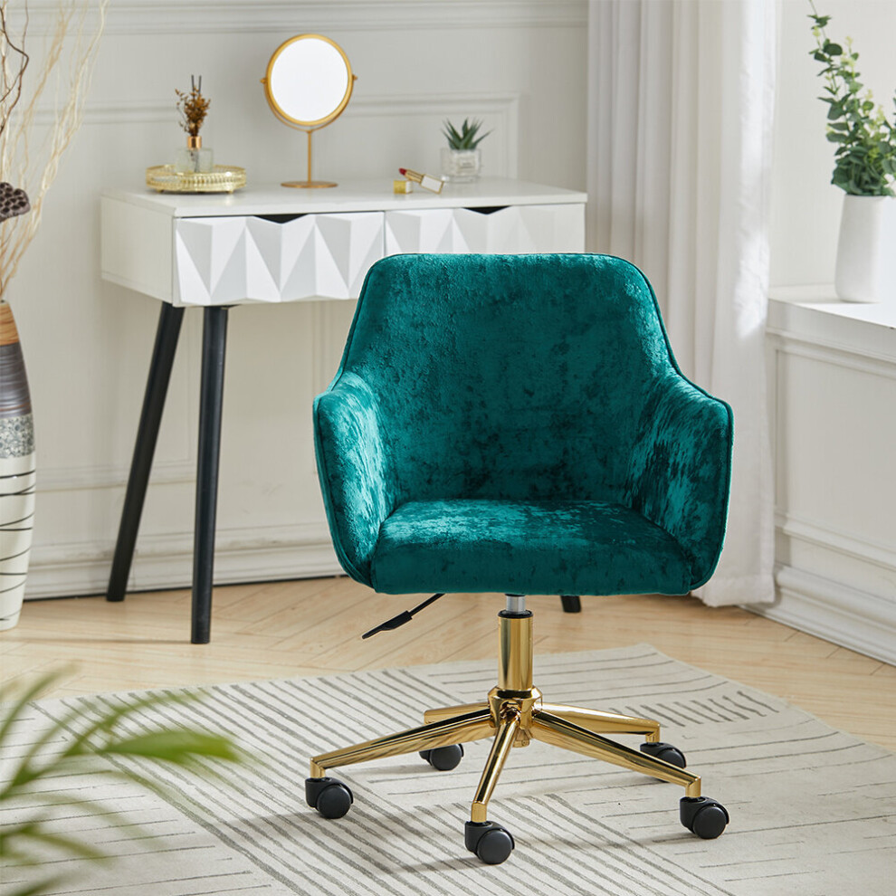 (Emerald Green) Modern Velvet Upholstered Home Office Swivel Task Chair Armchair