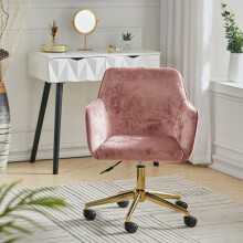 (Grey-Pink) Modern Velvet Upholstered Home Office Swivel Task Chair Armchair