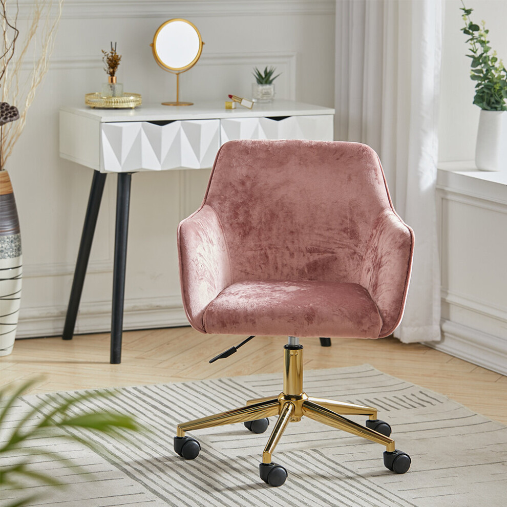 (Grey-Pink) Modern Velvet Upholstered Home Office Swivel Task Chair Armchair