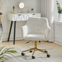 (Beige) Modern Velvet Upholstered Home Office Swivel Task Chair Armchair
