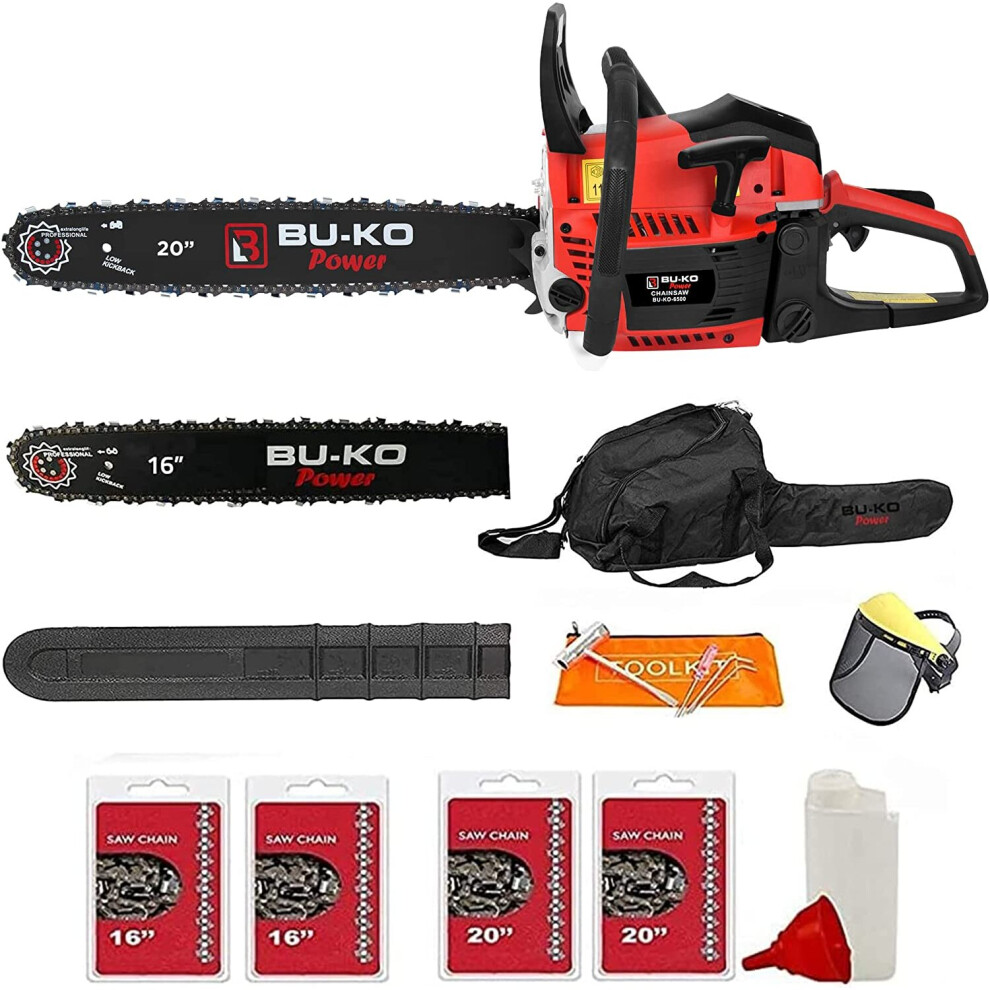 BU-KO 65cc Petrol Chainsaw 3.89HP 20" Bar with 2 Chains-image-OPC-P9T5JFV-NEW