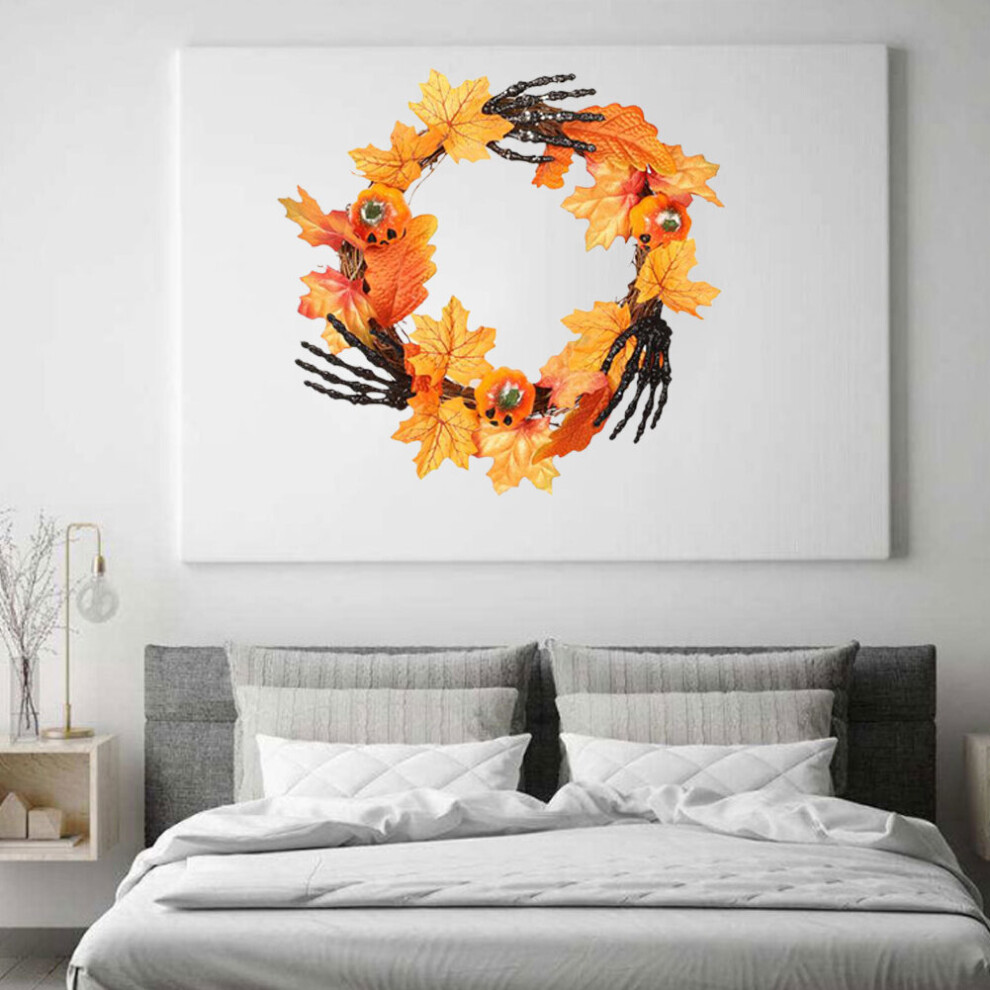 Autumn Maple Leaf Pumpkin Wreath Scary Halloween Thanksgiving Door Home Decor